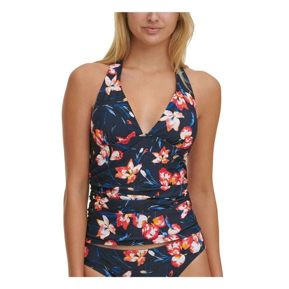 TOMMY HILFIGER Women's Navy Stretch REMOVABLE CUPS Halter Tankini Swimsuit Top S - Picture 1 of 1